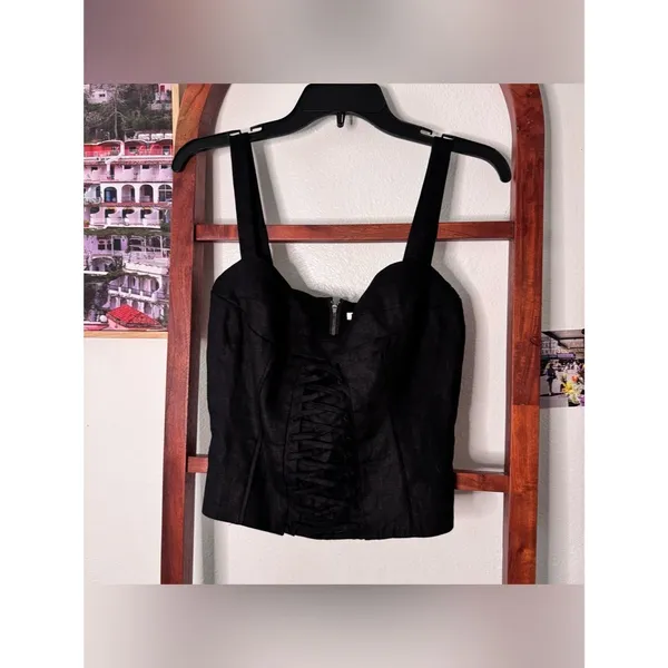 Reformation Gaia Linen Corset Tank Top NEW Black - Image 4