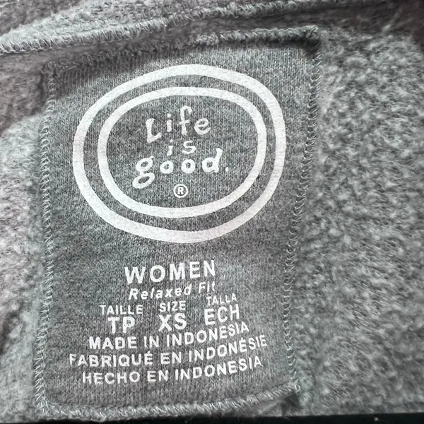 Life Is Good Zip Up Hoodie Gray Pink Relaxed Fit Womans XS Heart Design Sweater - Image 3