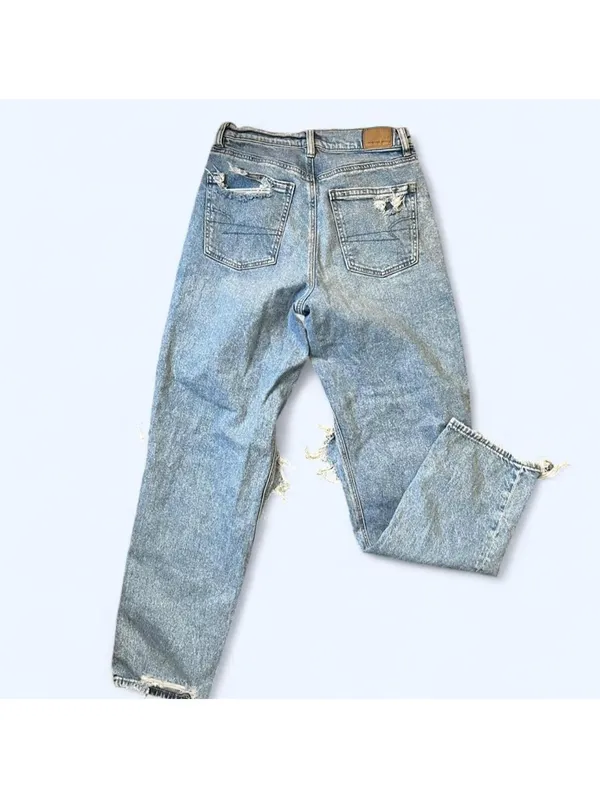Y2K grunge indie sleaze baggy wide leg distressed American Eagle jeans size 4 - Image 4