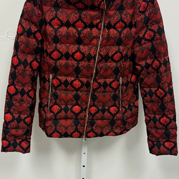 Desigual Heart Pattern‎ Down Feather Puffer Jacket High Neck Assymetric Zip - Image 7