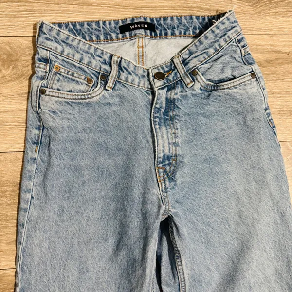 Waven Tova 90s Wide Leg Jeans V-Waist Light Blue Raw Hem Womens 26 x 31‎ US 4 - Image 8