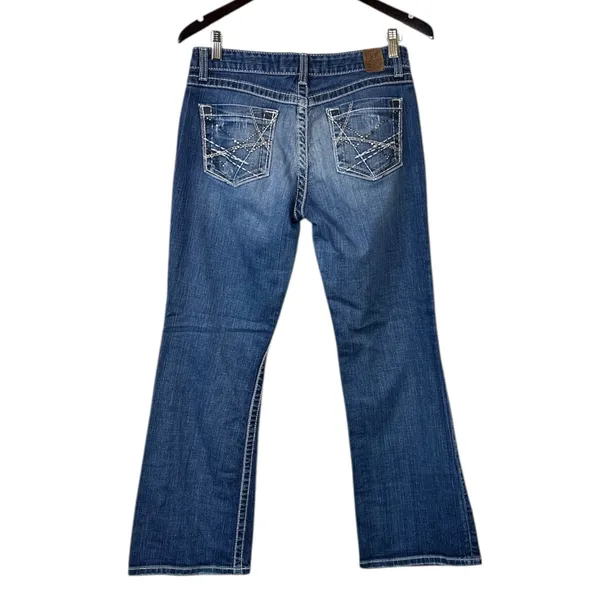 BKE Buckle Mid Rise Dark Wash Distressed Embellished Bootcut Kate Jeans Size 30 - Image 6
