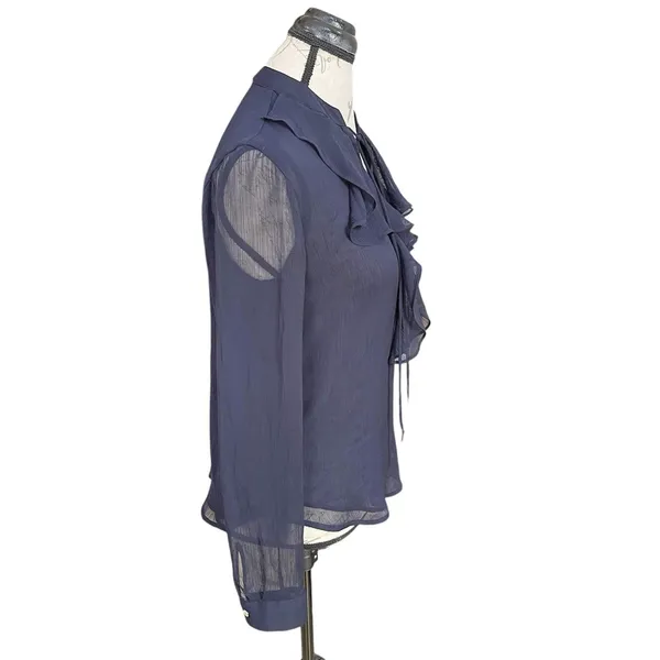 Tommy Hilfiger Blouse Medium Ruffle Top Long Sleeve Blue Preppy Office Work Wear - Image 3