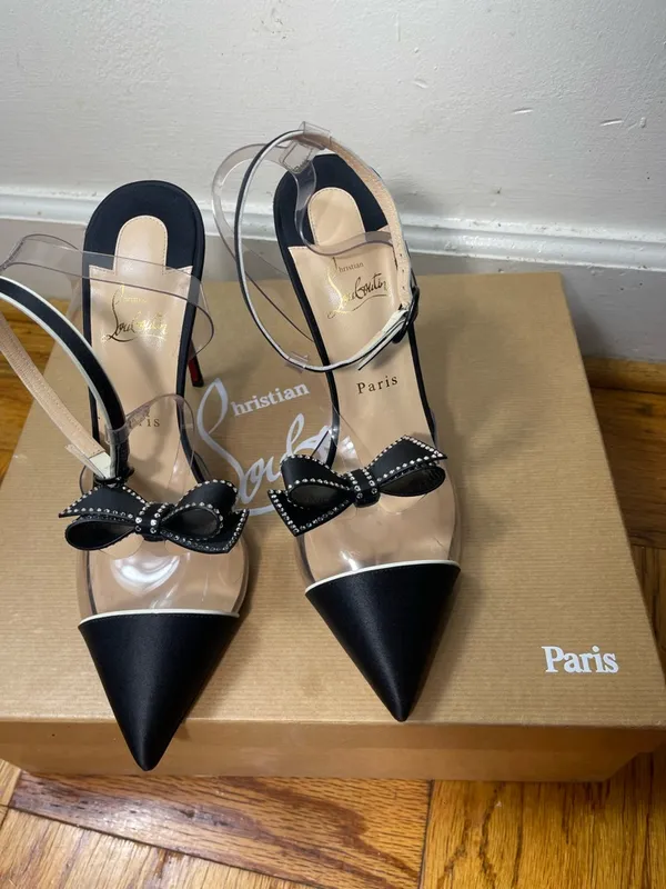 Christian Louboutin Black Naked Bow 100 Satin/Pvc/Patent Leather Pumps EU 41 - Image 2