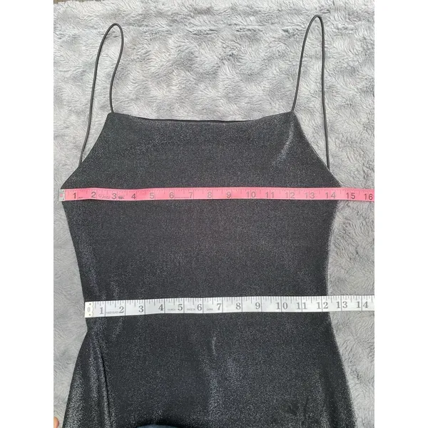 City Triangles Y2K 90s Minimalist Shimmer Open Back Column Maxi Dress Silver Black Size M Read - Image 14