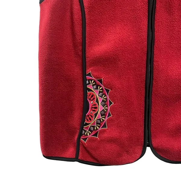 Bob Mackie Red Vest Wearable Art Women's XL Embroidered Pocket Full zip Up Artsy - Image 2
