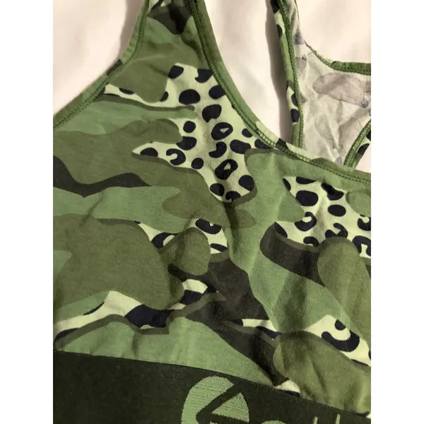 Ethika Womens Green Camo Leopard Print Racerback‎ Sports Bra Logo Band - Image 2