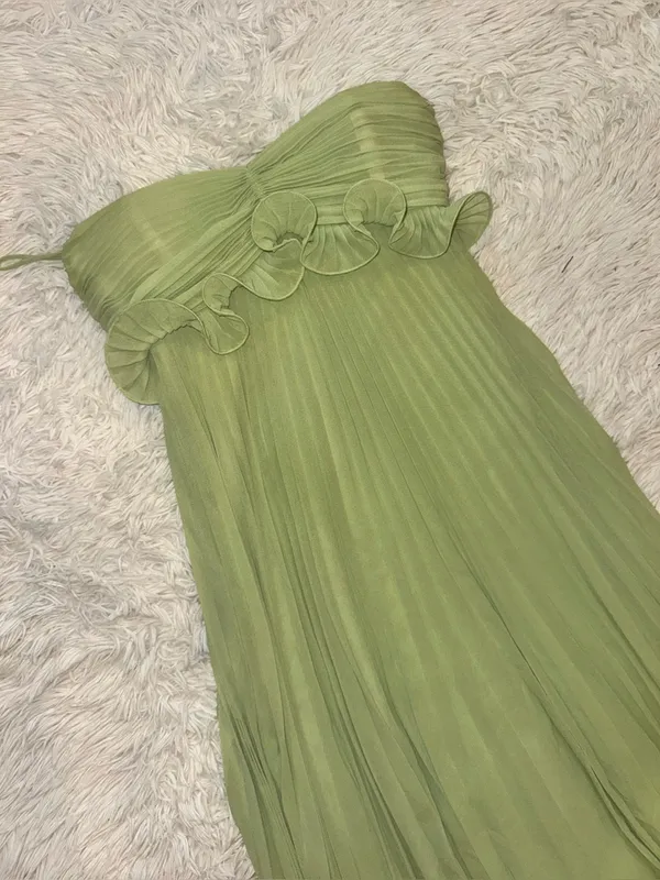 NEW DELFI COLLECTIVE Diana Pleaded Strapless Chiffon Lime Green Dress sz M - Image 7