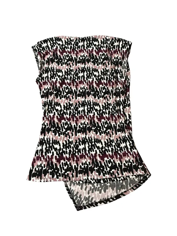 Ann Taylor Sleeveless Faux Wrap Top M Black Mauve Abstract Ruched Career Blouse - Image 4