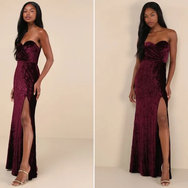 LULU's Prom Wedding Special Event Modern Chic Sexy Velvet Maxi Dress - Image 3