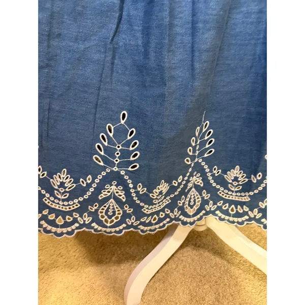 Anthropologie Tommie Denim Eyelet Trim Dress Blue cotton Midi Zip Front L NEW - Image 10