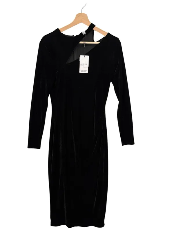 NEW REISS Macey Velvet Midi Dress in Black Size 4 - Image 6