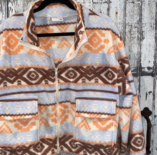 SO tribal fleece cropped zip up jacket - Image 2