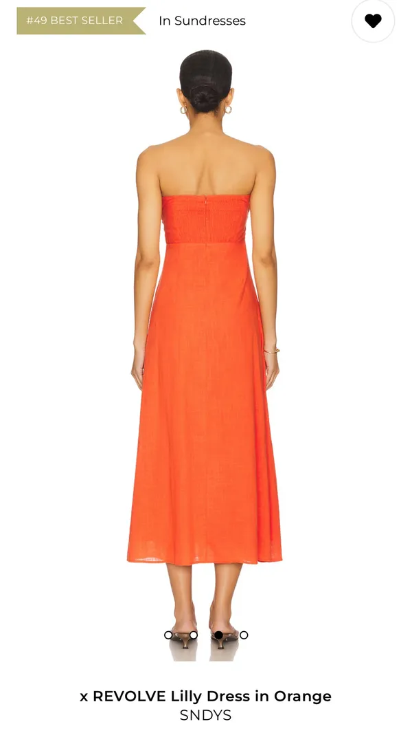 SNDYS Revolve Vibrant Orange Strapless Twist-Front Midi Dress - Image 2