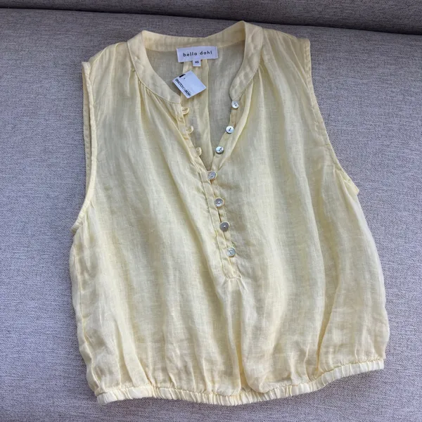 NWT Bella Dahl Linen Top XS Yellow Button Front Coastal Chic Cottage Preppy - Image 8