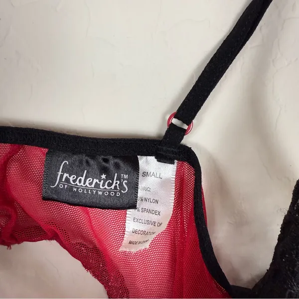 Frederick's of Hollywood Red Lace Babydoll Garter Lingerie Top - Image 4