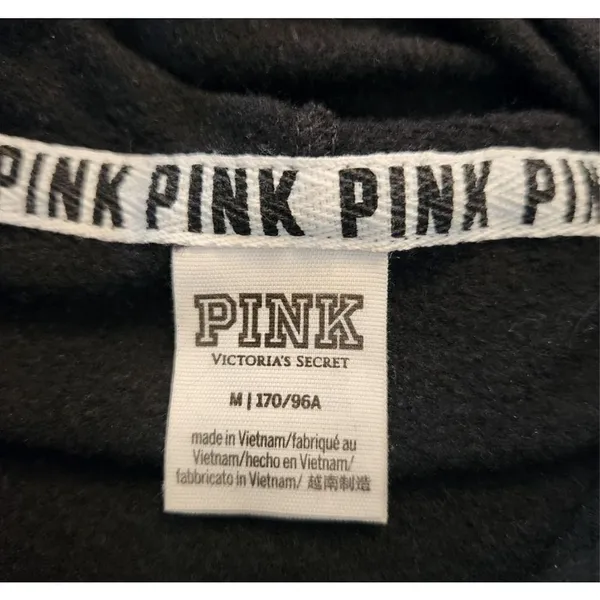 PINK Victoria's Secret Cropped Poll Over Hoodie Black‎ White Medium - Image 5
