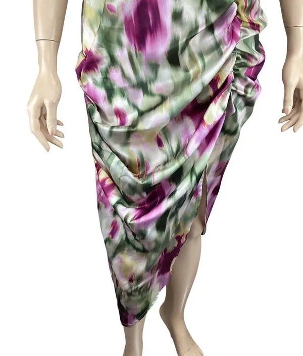 Cider Dress Size Medium Illusion Ruched‎ Midi Satin Floral - Image 8