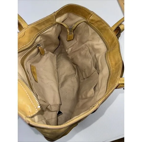 Frye Melissa Leather Mustard Tote Bag Cognac Large Shoulder Handbag W Stain‎ - Image 8