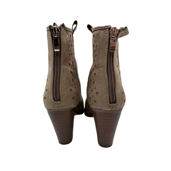 JustFab Women's 8 Taupe Booties Perforated Block Heel Ankle‎ Boots - Image 3
