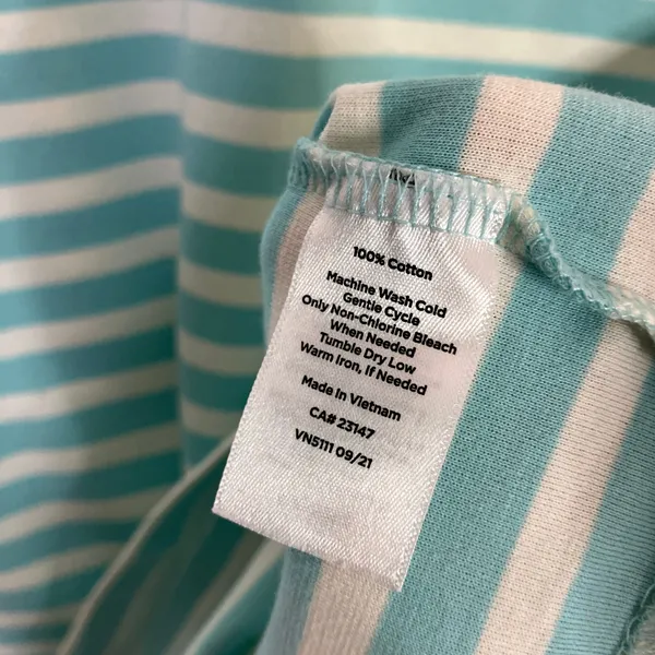 Talbots Aqua White Stripe 3/4 Sleeve Top Button Detail 100% Cotton Womens Large - Image 4