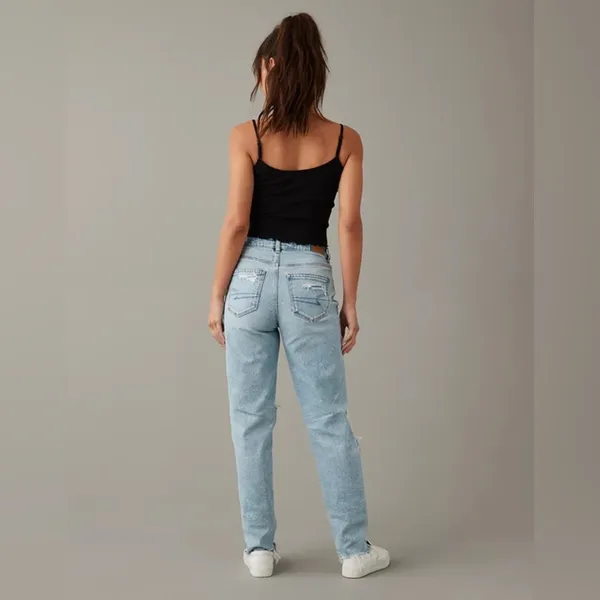 American Eagle Strigid Ripped Mom Jean Straight Leg Distressed High Rise Festival Womens 00R - Image 2