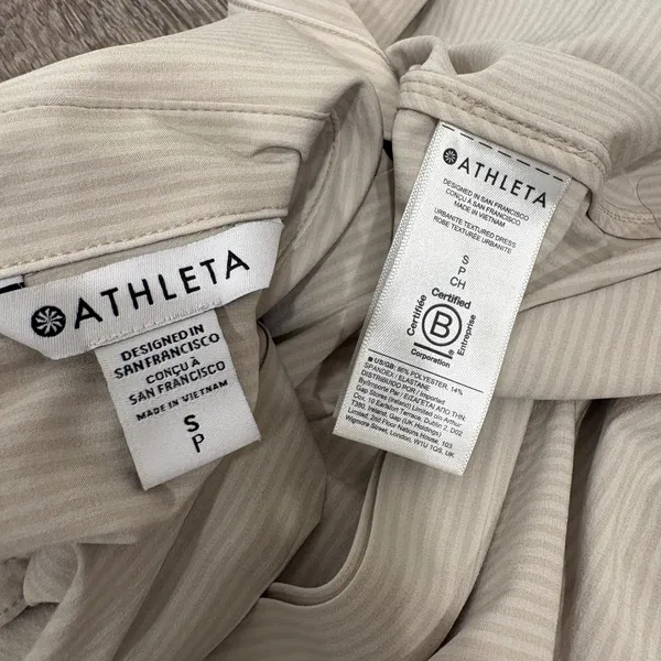 Athleta Urbanite Textured‎ Dress City Stripe Cream White Midi Shirt Dress Small - Image 11
