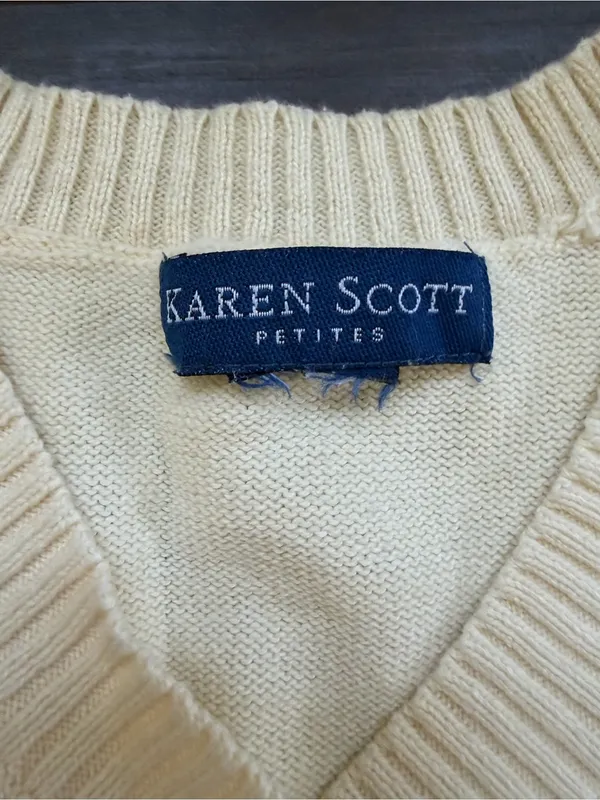 Karen Scott butter yellow Cable-Knit V-Neck Henley Sweater - Image 2