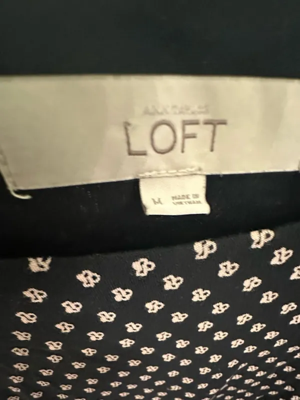 LOFT Black Dress with White Tiny Floral Print - Image 2