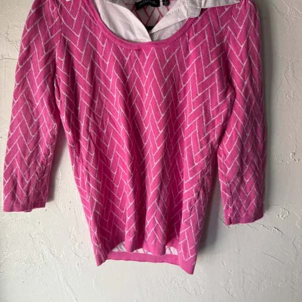 Notations Pink Wh Argyle Knit Collared Sweater‎ Top Small Preppy Coquette Career - Image 3