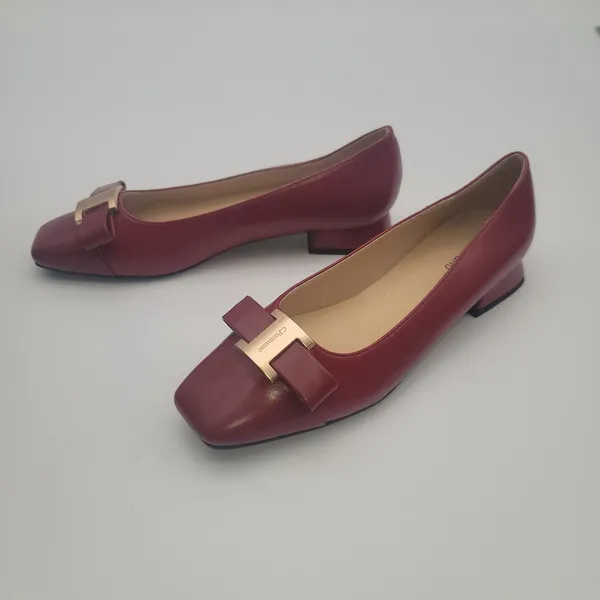 C.Paravano Flats Women Shoes US 8 EUR 38.5 Red Square Toe Metal Buckles Ballet - Image 2