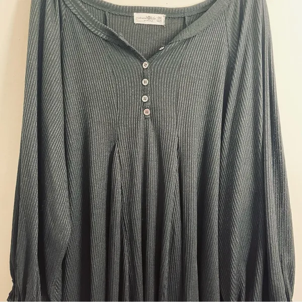 Natural Life Oversized Tunic Dress One Size Long Sleeve Button Front - Image 4