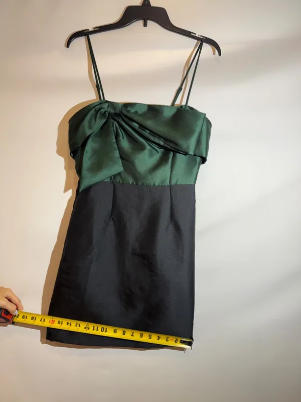 Hutch Serena Bow Emerald Green Black Satin Colorblock Tie Bustier Mini Dress 4 - Image 4