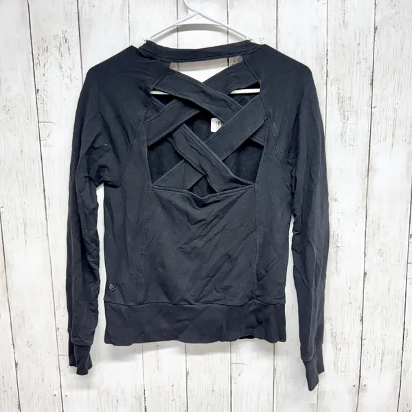 Zella Top Women XS Black Scoop Neck Criss Cross Back Long Sleeve‎ Shirt Athletic - Image 8