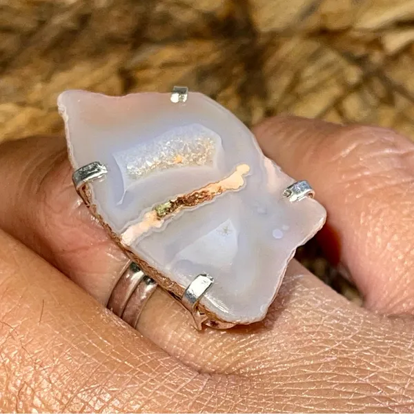 Beautiful Raw Druzy Quartz Ring Size 7 Orange - Image 5