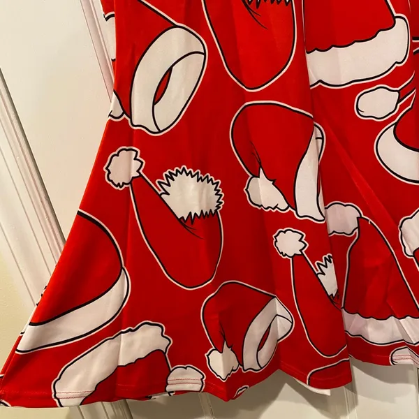Meaneor Santa Hats Festive Holiday Long Sleeve Christmas Dress in Red/White NWT - Image 8
