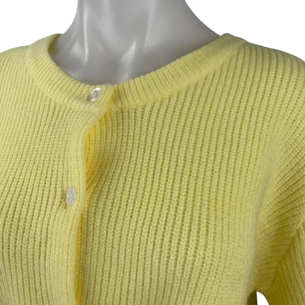 Women's Yellow Ribbed Knit Short Sleeve Button Down Blouse Shirt Top Size M - Image 2