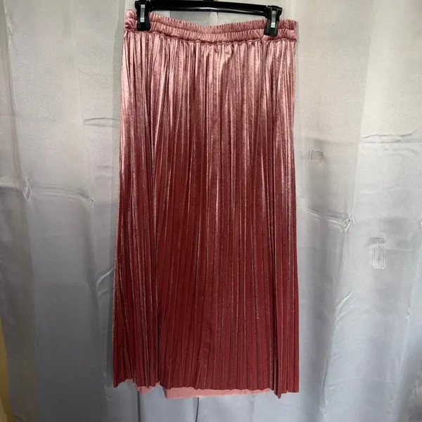 Papermoon Pleated Velvet Pull On Midi Skirt Womens L Pink Rose Shimmer Coquette - Image 8
