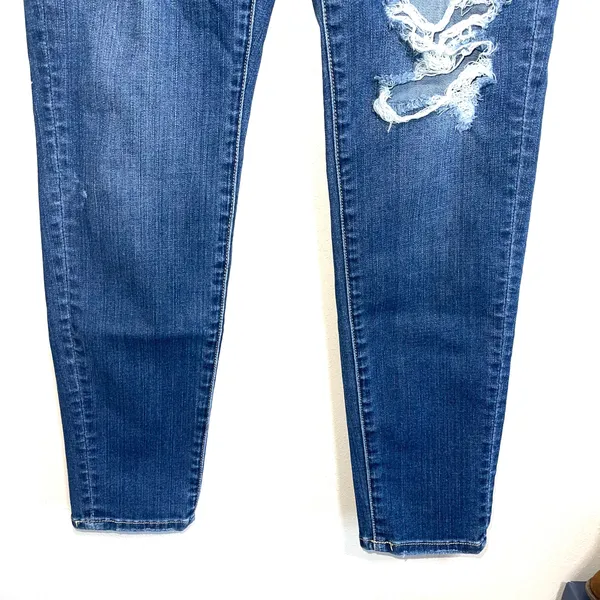 American Eagle Dark Wash Super High Rise Ripped Curvy Skinny Jeans - Image 5