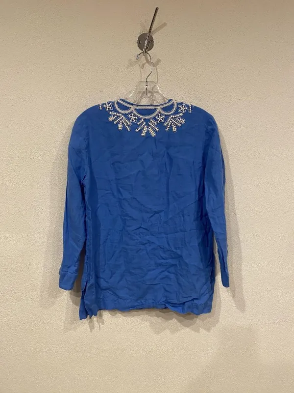 Lilly Pulitzer Amelia Island Shirt Womens Small Blue Embroidered Beaded Tunic - Image 5
