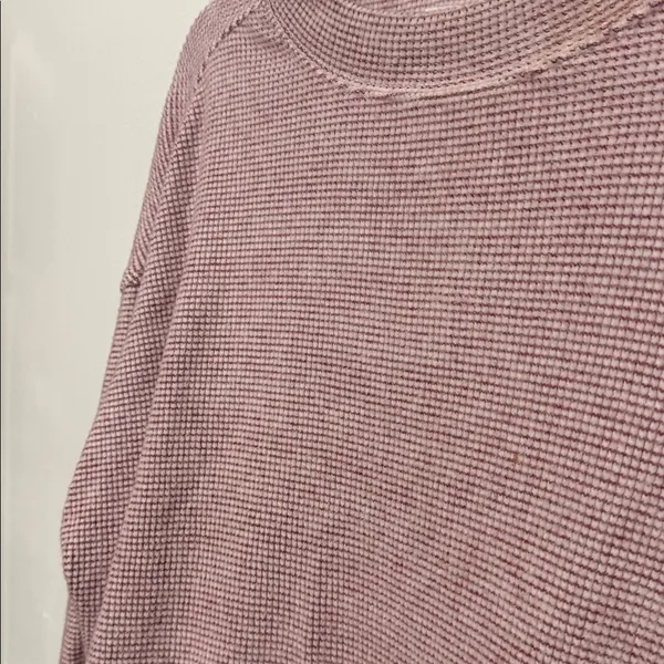 Aerie Red White Waffeknit Oversized Crewneck Pullover Sweatshirt - Image 4