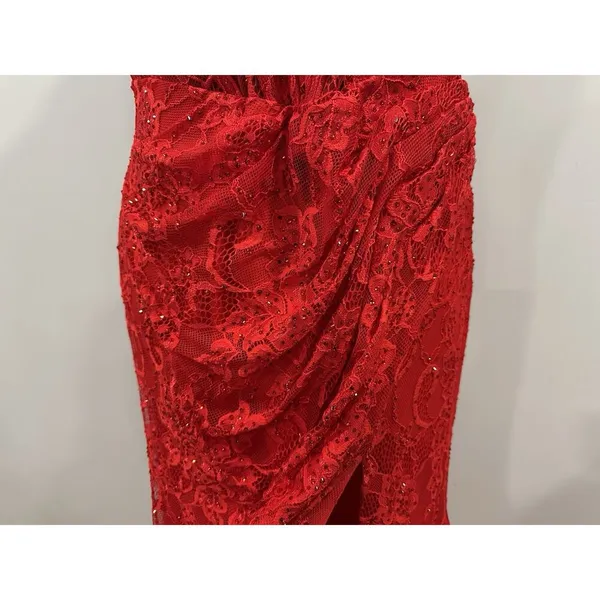 Sherri Hill 56134 Red Lace Halter Gown Sz 14 - Image 4