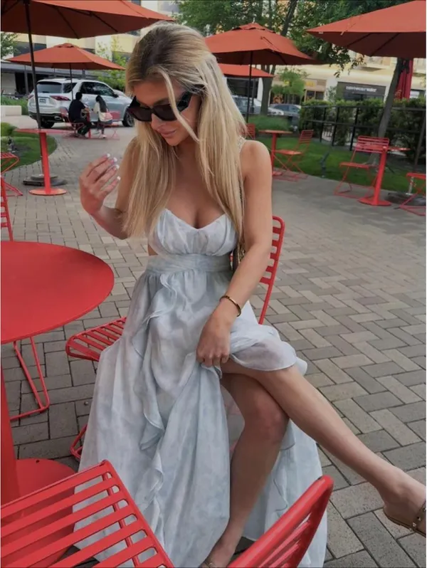 Blue Cutout Maxi Dress XS Ruffle Dress - Image 4