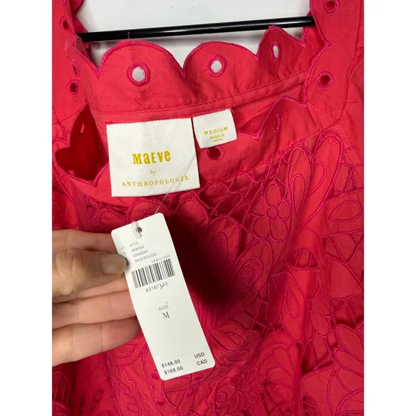 NEW Maeve for Anthropologie Red Coral Eyelet Tank Top Size Medium - Image 8