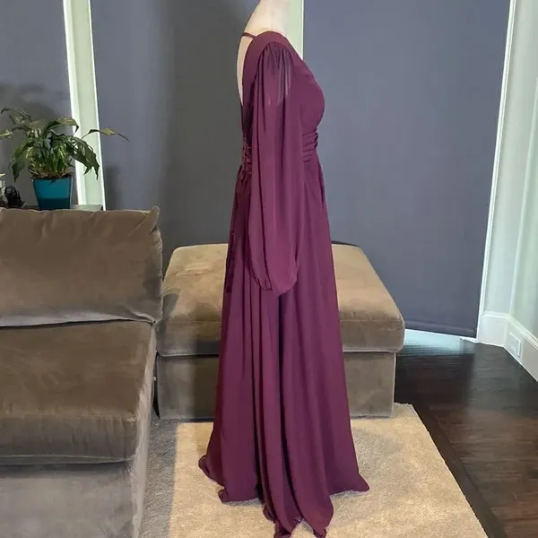 Women’s Purple Chiffon Full Length Dress with Corset Back Leg Slit Size M - Image 5