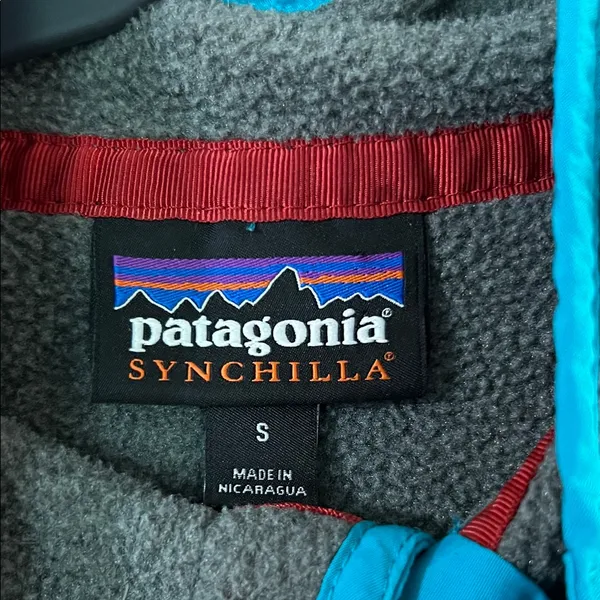Patagonia Gray and Teal Fleece Pullover - Image 2
