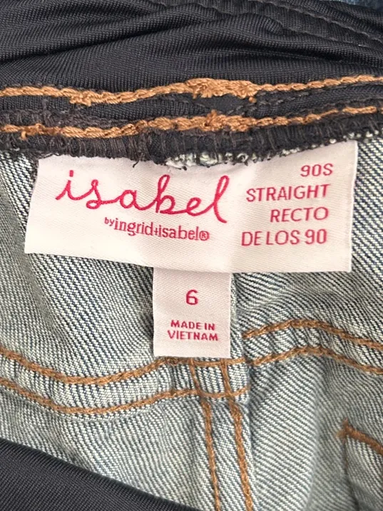Isabel 90s Straight Size 6 Maternity Blue Denim Jeans with Navy Belly Panel - Image 4