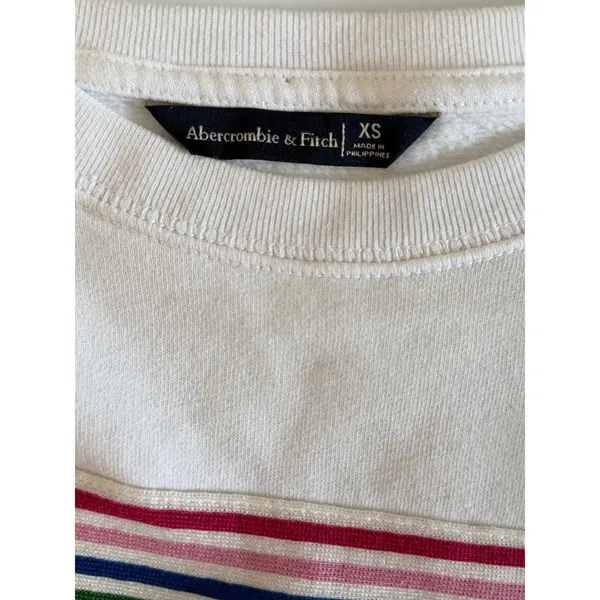 Abercrombie & Fitch Womens‎ XS White Rainbow Stripe Cropped Sweatshirt Pullover - Image 7