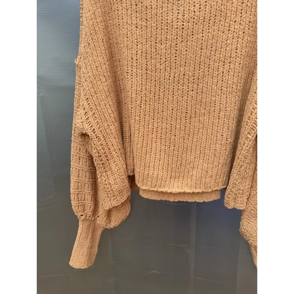 Free People Be Yours Pullover Sweater Camel Chunky Knit Oversized Cowl Neck XS - Image 11
