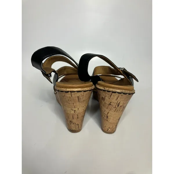 b.o.c. Wedge‎ Sandals Womens 10M Black Excellent Cork Strappy Slingback CBFK18 - Image 4